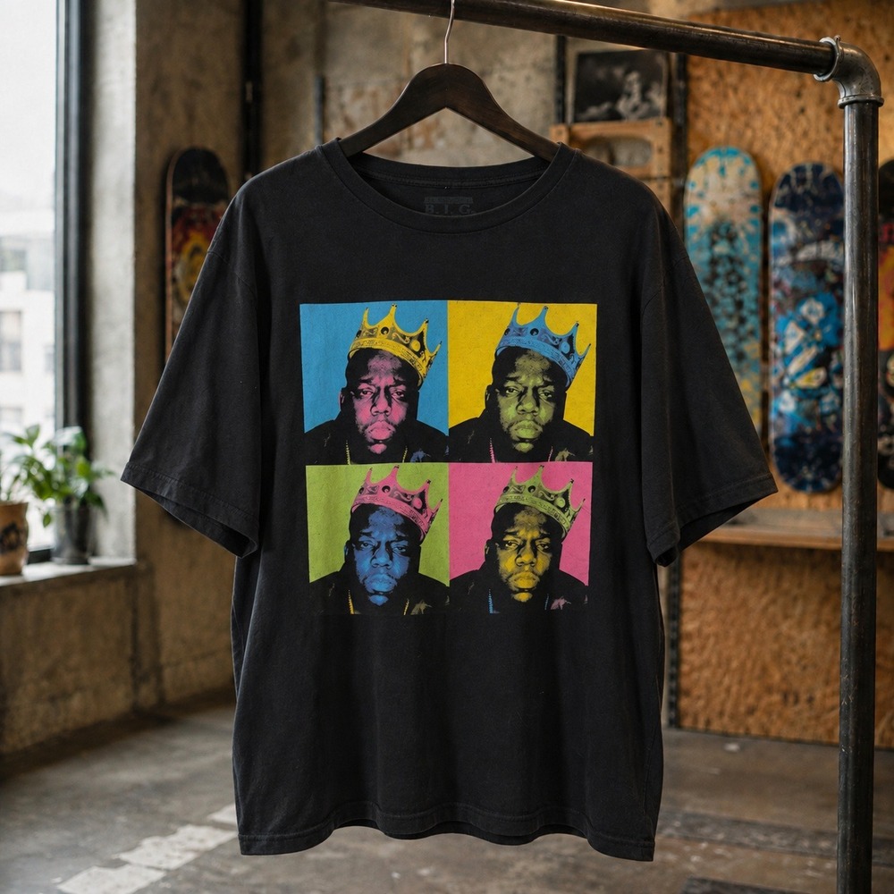 Notorious B.I.G. Pop Art Graphic T-Shirt Black Mens Size XL Hip Hop Streetwear